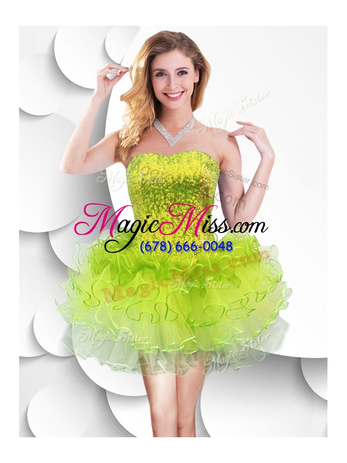 wholesale 2016 colorful strapless short prom dress with sequins and ruffles