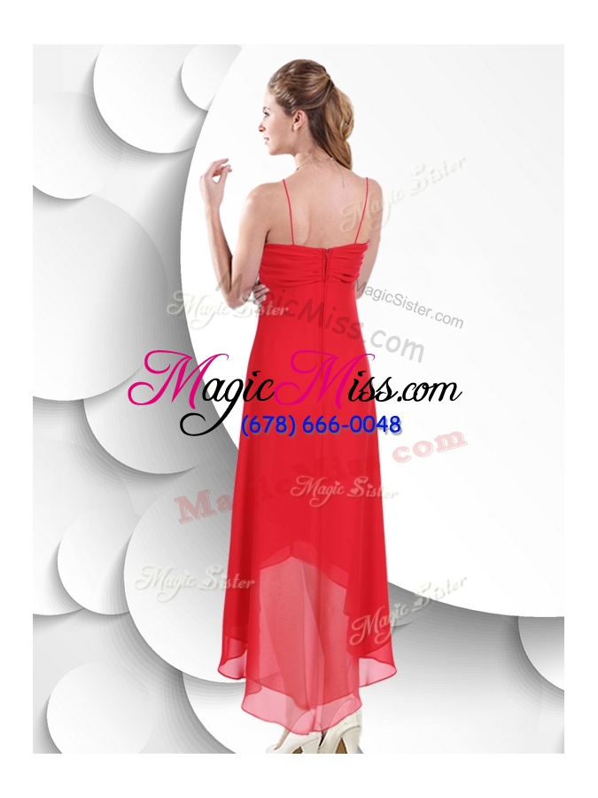 wholesale 2016 best spaghetti straps high low red prom dress with beading