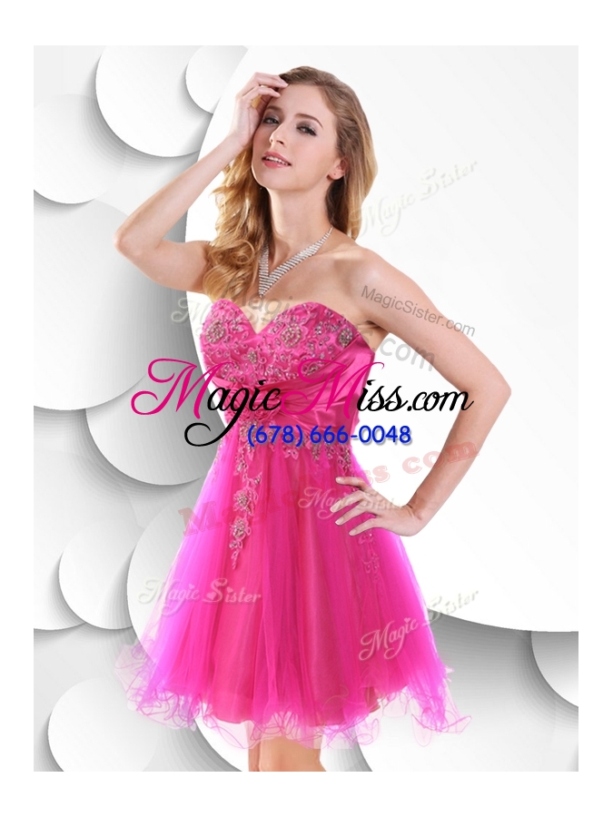 wholesale 2016 lovely short hot pink prom dress with beading and hand made flowers