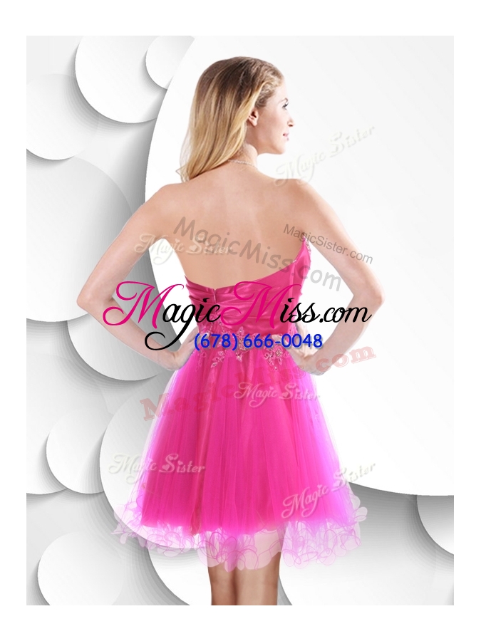 wholesale 2016 lovely short hot pink prom dress with beading and hand made flowers