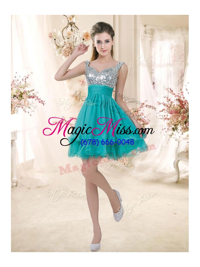 wholesale fashionable straps short bridesmaid dresses with sequins for 2016