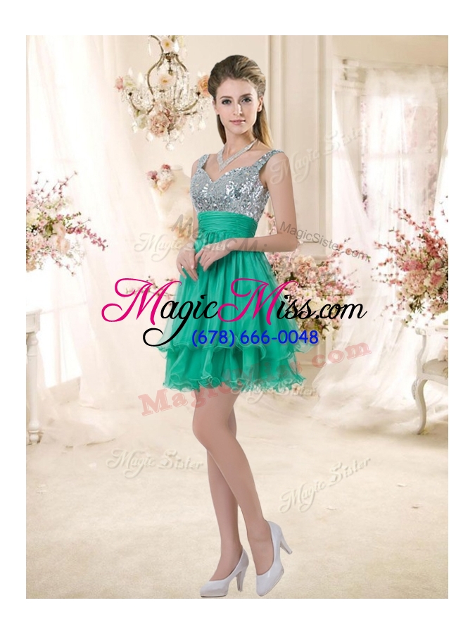 wholesale fashionable straps short bridesmaid dresses with sequins for 2016