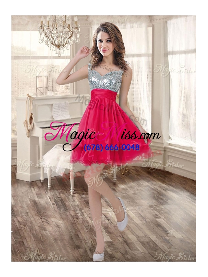 wholesale visible boning coral red quinceanera dress and short sequined dama dresses and beaded and ruffled mini quinceanera dress