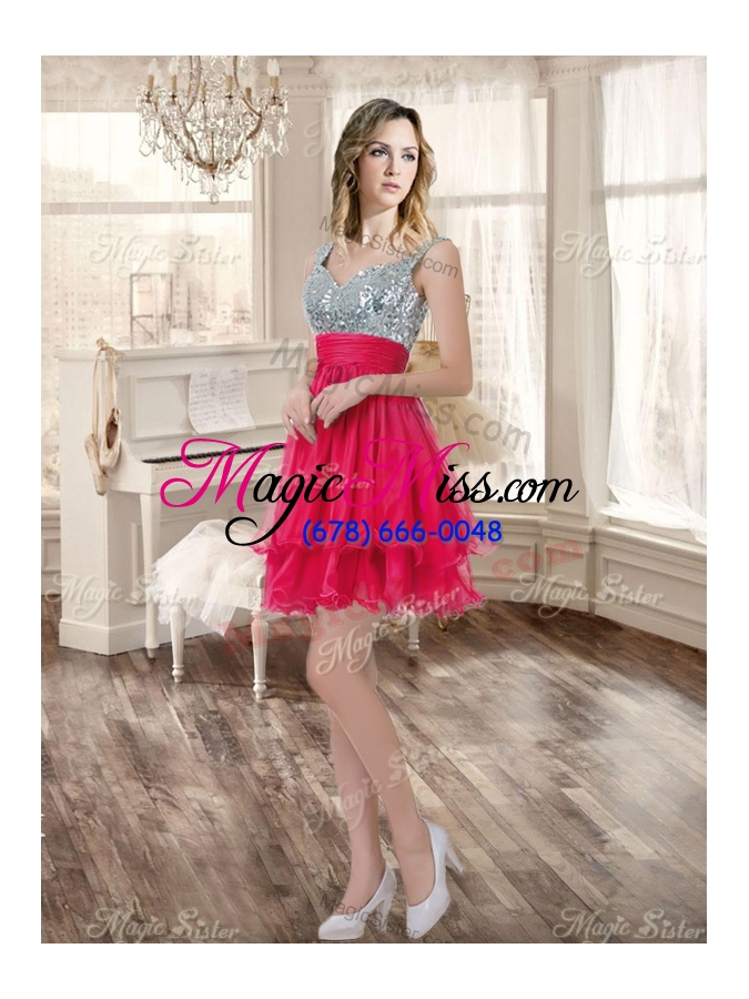 wholesale visible boning coral red quinceanera dress and short sequined dama dresses and beaded and ruffled mini quinceanera dress