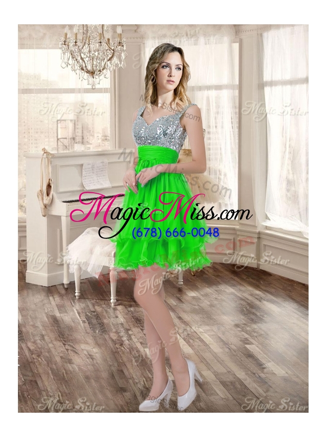 wholesale really puffy spring green sweet 16 dress and sequined short  dama dresses and beaded and ruffled mini quinceanera dress
