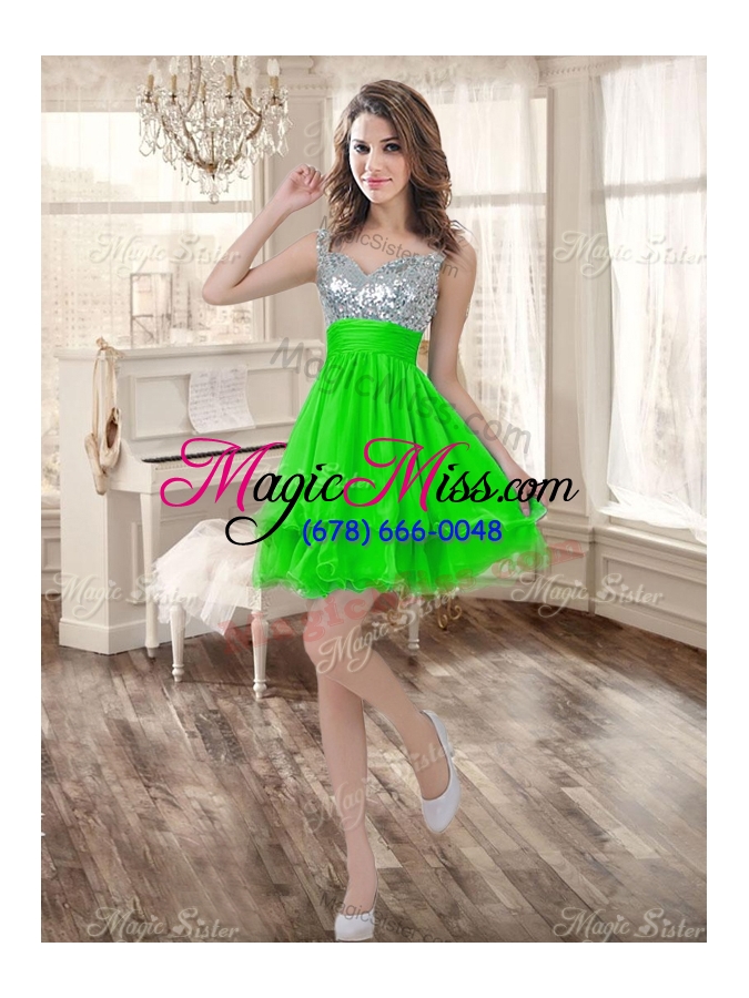 wholesale really puffy spring green sweet 16 dress and sequined short  dama dresses and beaded and ruffled mini quinceanera dress
