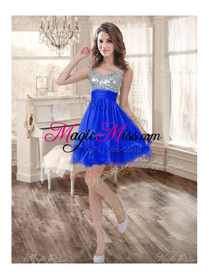 wholesale big puffy beaded blue quinceanera dress and sequined short  dama dresses ruffled mini quinceanera dress