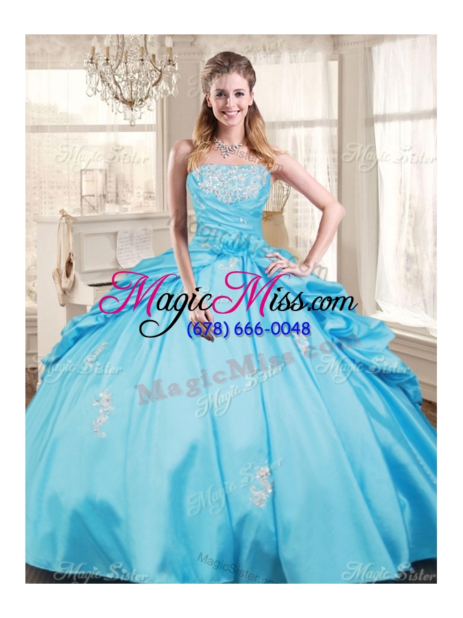 wholesale fashionable applique aqua blue quinceanera dress and short blue dama dresses