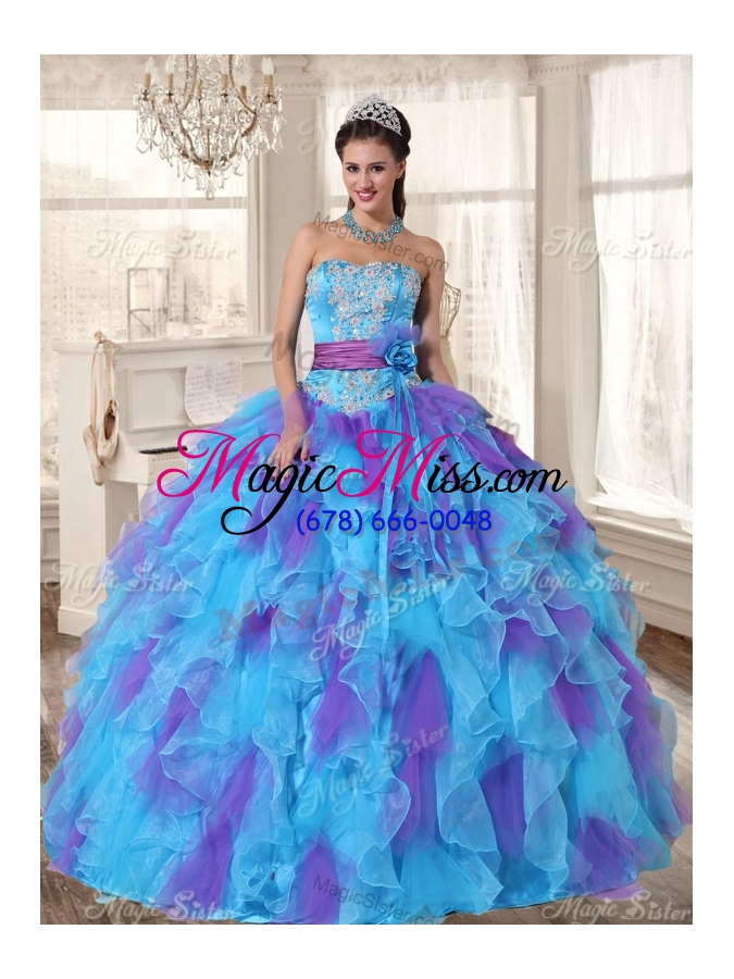 wholesale perfect applique and ruffled quinceanera dress and high low beaded dama dresses