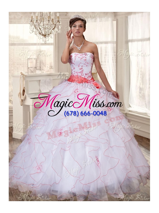wholesale wonderful ruffled and applique quinceanera dress and short beaded white dama dresses