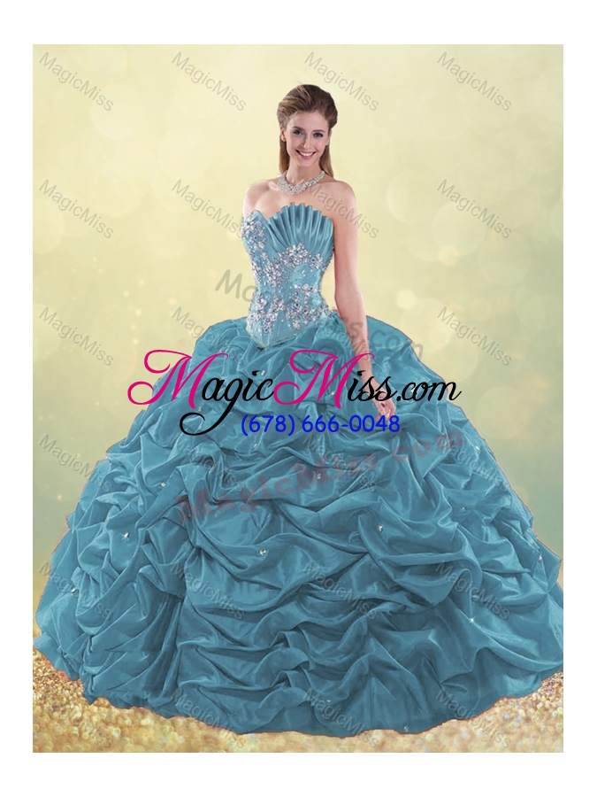 wholesale latest taffeta teal quinceanera dress with beading and bubbles