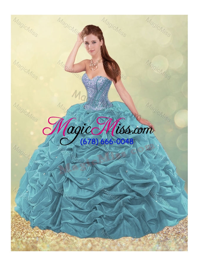 wholesale new arrivals beaded and bubble quinceanera dress in aqua blue