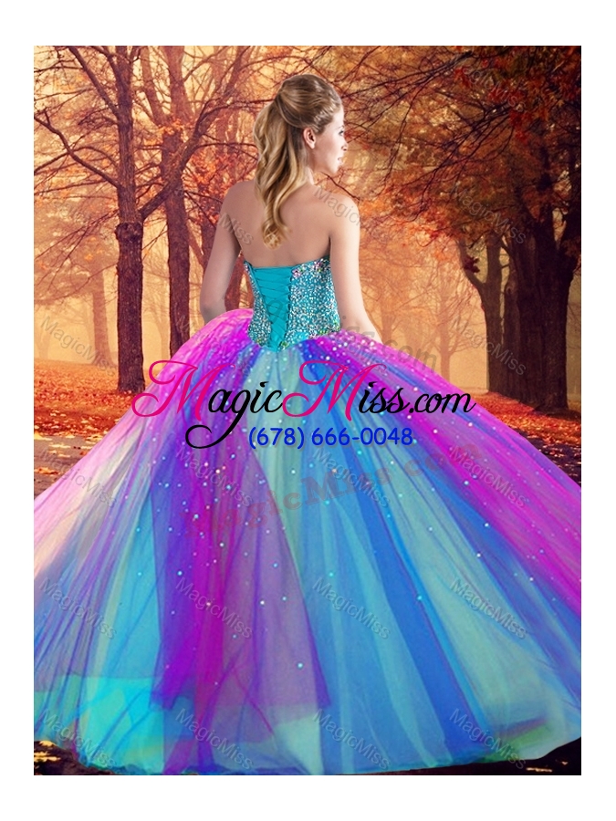 wholesale beautiful beaded multi color quinceanera dress in tulle