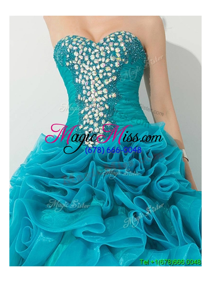 wholesale princess teal sweet 16 dress with beading and rolling flowers