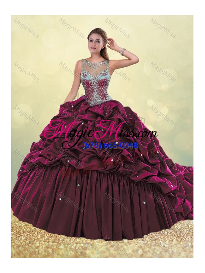 wholesale lovely see through beaded and bubble quinceanera dress in dark green