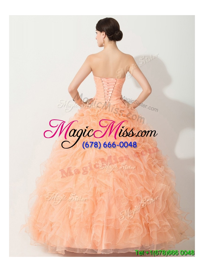 wholesale princess orange quinceanera gown with beading and ruffles