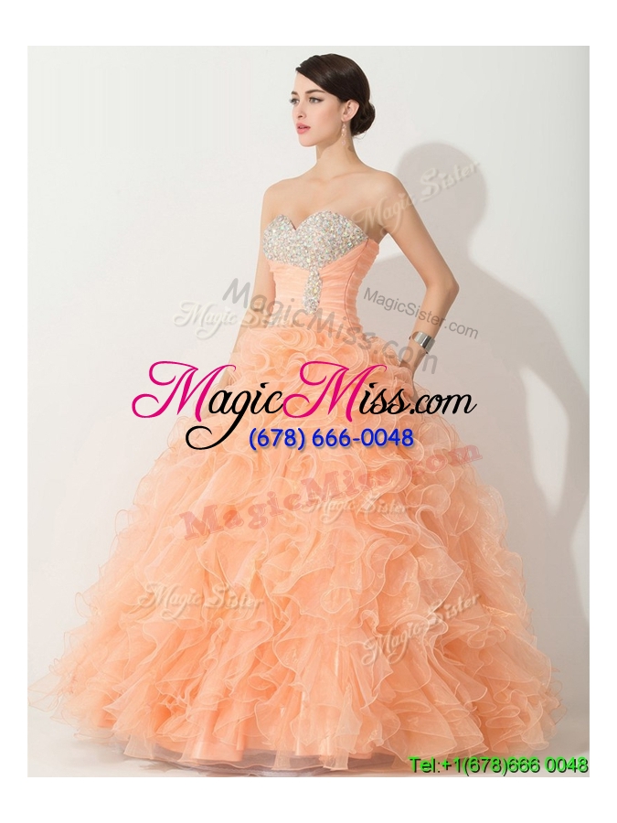 wholesale princess orange quinceanera gown with beading and ruffles