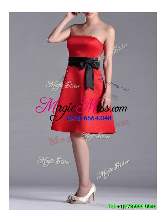 wholesale discount  empire satin knee length dama dress with black bowknot