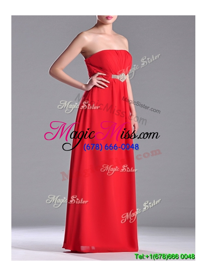 wholesale discount strapless chiffon red dama  dress with beading and ruching