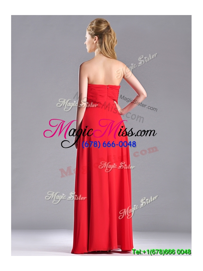 wholesale discount strapless chiffon red dama  dress with beading and ruching
