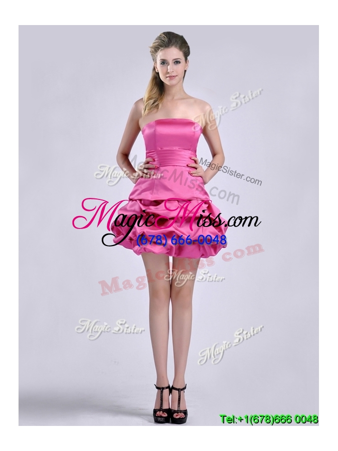 wholesale latest a line bubble and bowknot taffeta bridesmaid dress in hot pink