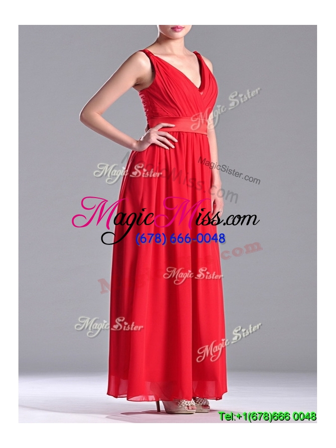 wholesale the super hot empire v neck red bridesmaid dress in ankle length