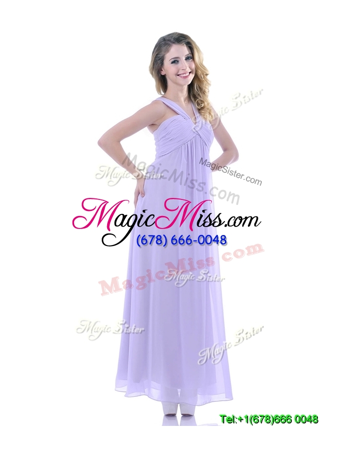 wholesale discount ruched decorated bust ankle length dama dress in lavender