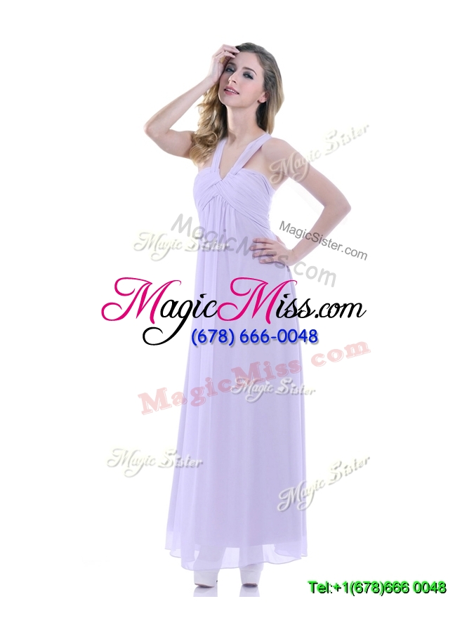 wholesale discount ruched decorated bust ankle length dama dress in lavender