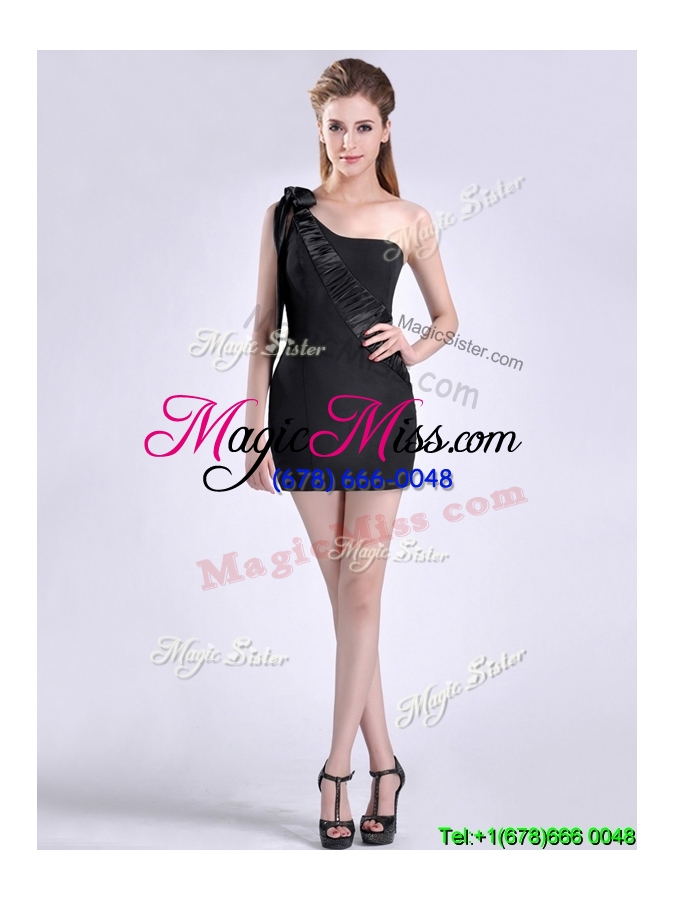 wholesale sexy column one shoulder bowknot black bridesmaid dress in satin