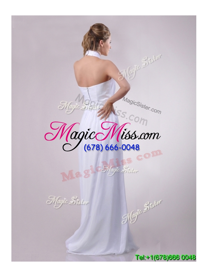 wholesale empire halter top applique decorated waist white dama dress in chiffon
