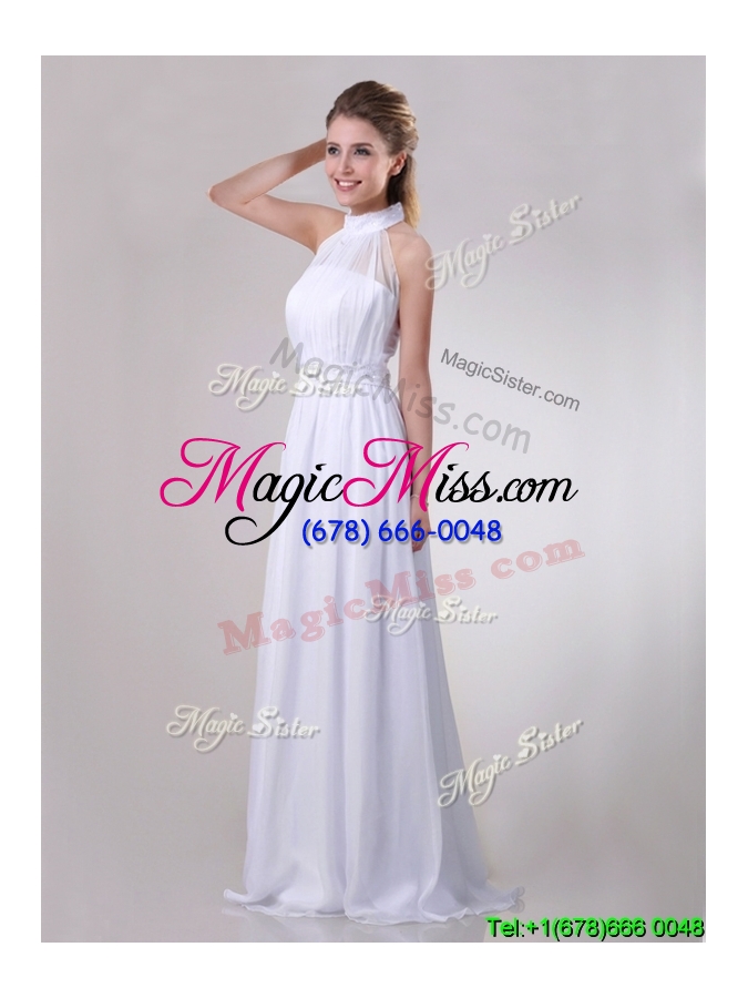 wholesale empire halter top applique decorated waist white dama dress in chiffon