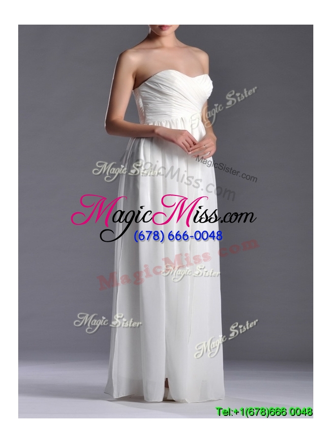 wholesale exquisite empire sweetheart ruched white long bridesmaid dress in chiffon
