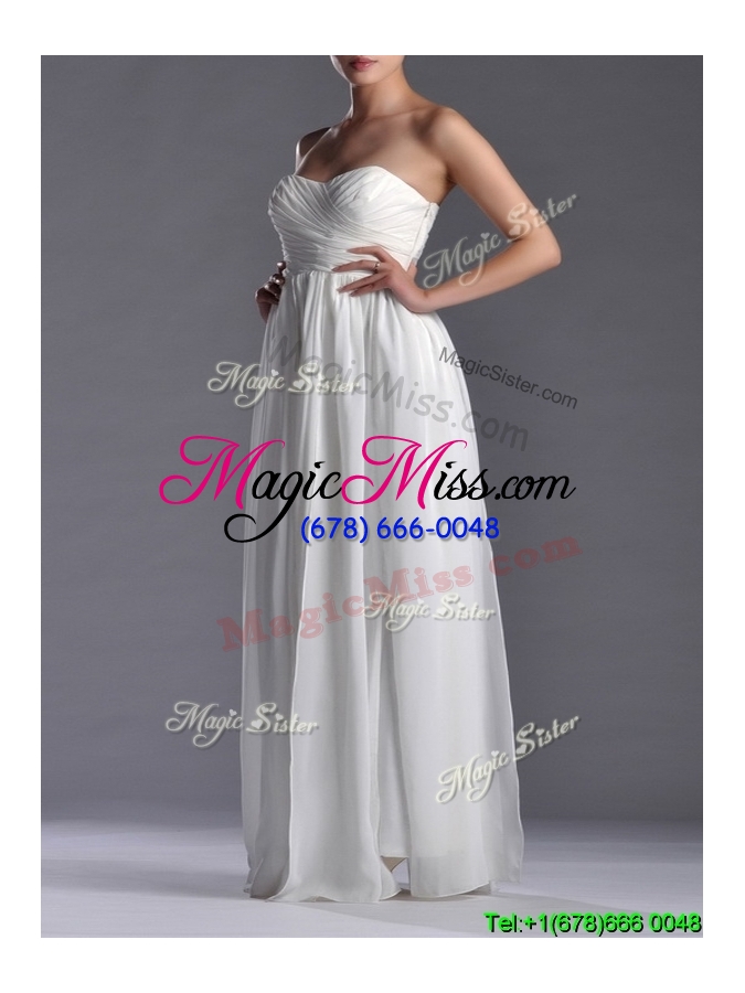 wholesale exquisite empire sweetheart ruched white long bridesmaid dress in chiffon