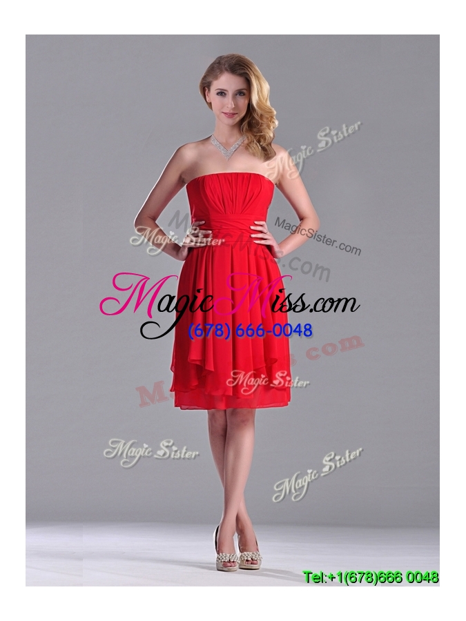 wholesale the super hot strapless empire chiffon ruched bridesmaid dress in red