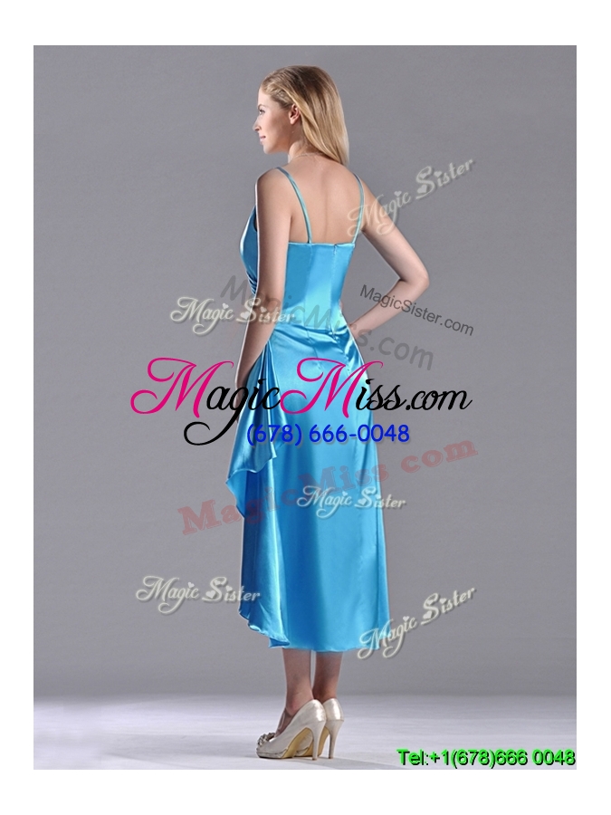 wholesale classical spaghetti straps baby blue bridesmaid dress in tea length