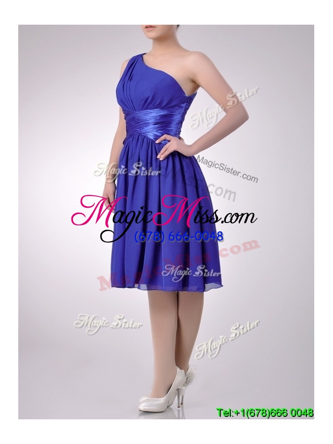 wholesale discount  one shoulder chiffon blue dama dress with side zipper