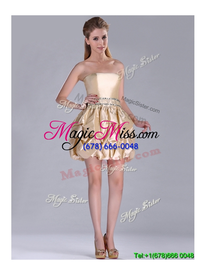 wholesale beautiful strapless beaded and bubble short bridesmaid dress in champagne