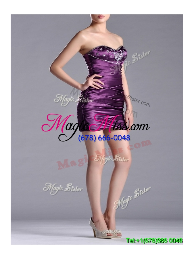 wholesale discount column beaded bust and ruched bridesmaid dress in dark purple
