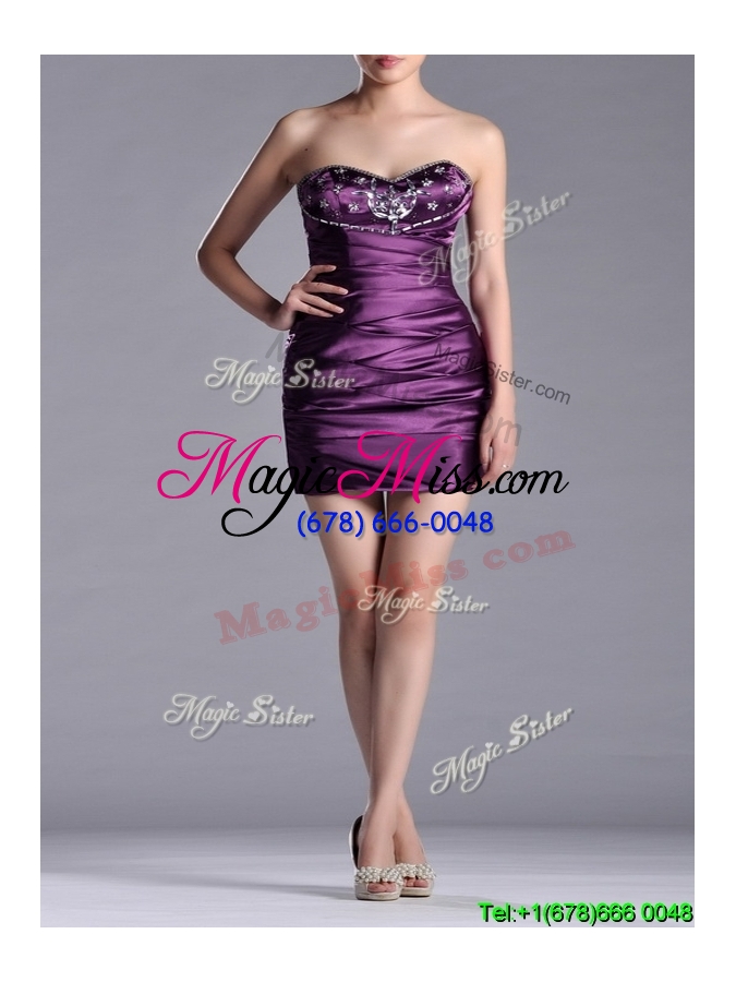 wholesale discount column beaded bust and ruched bridesmaid dress in dark purple