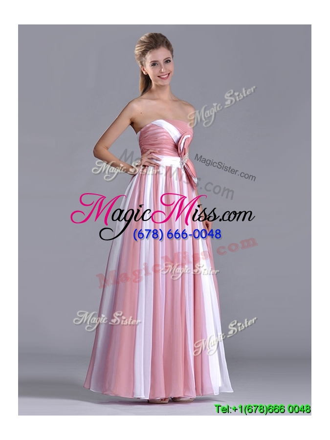wholesale hot sale bowknot strapless white and pink bridesmaid dress with side zipper