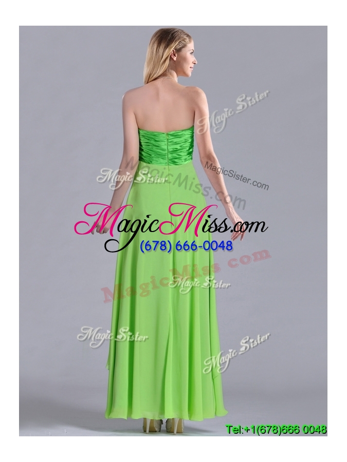 wholesale discount  beaded decorated v neck spring green dama dress in ankle length