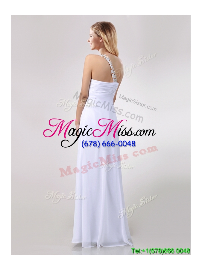 wholesale sexy empire chiffon beaded side zipper white bridesmaid dress with one shoulder