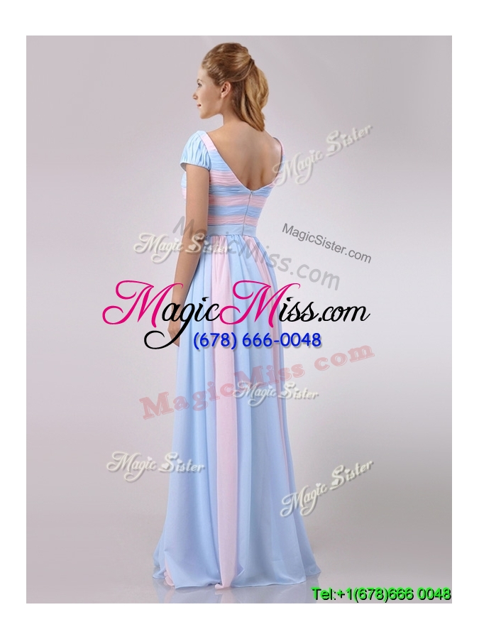 wholesale discount deep v neckline chiffon dama dress in baby pink and light blue