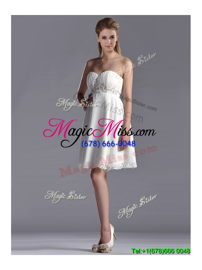 wholesale beautiful beaded decorated waist chiffon dama dress in white