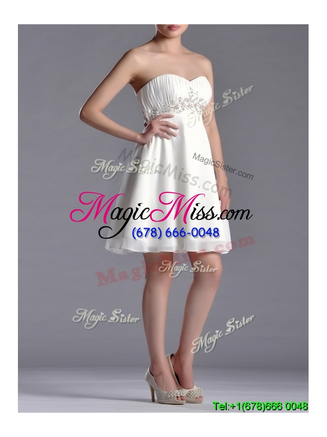 wholesale beautiful beaded decorated waist chiffon dama dress in white