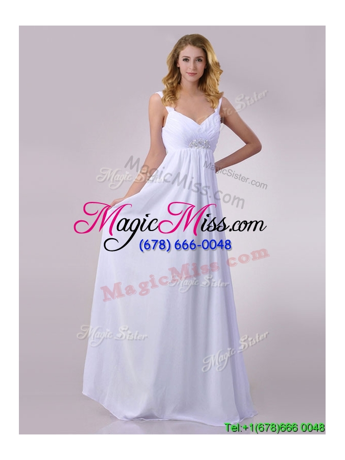 wholesale hot sale empire beaded white chiffon bridesmaid dress with straps