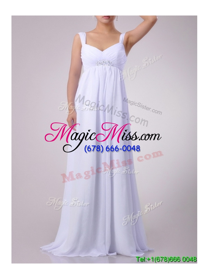 wholesale hot sale empire beaded white chiffon bridesmaid dress with straps