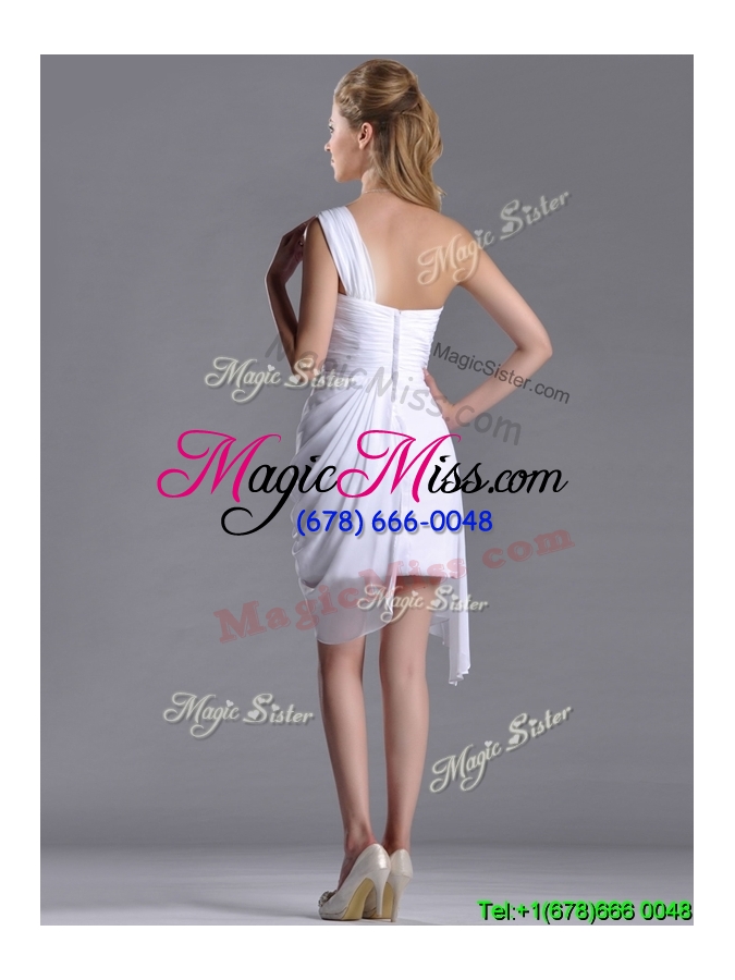 wholesale discount  column one shoulder white short dama dress with zipper up