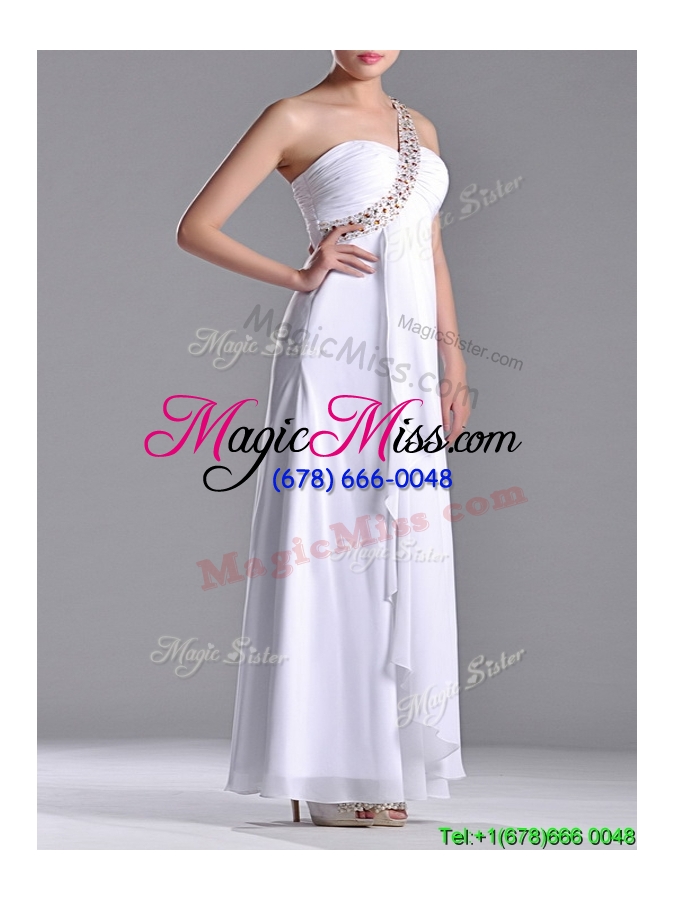 wholesale fashionable empire one shoulder chiffon side zipper white dama dress with beading