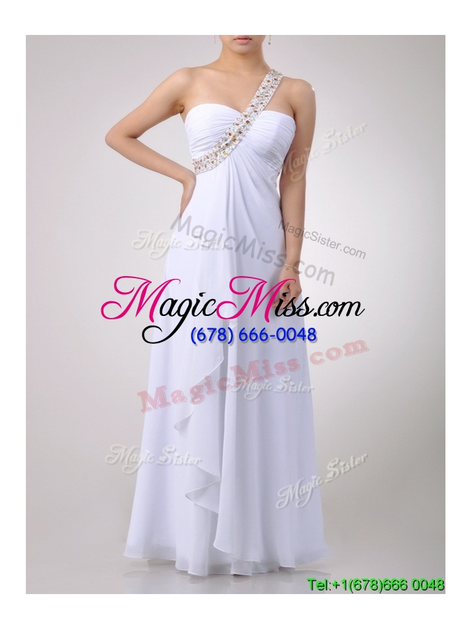 wholesale fashionable empire one shoulder chiffon side zipper white dama dress with beading